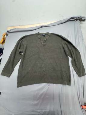 Cherokee Waffle Knit Henley Sweater Size XXL Green Cotton Long Sleeve